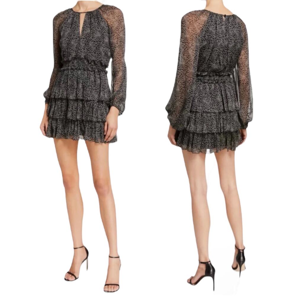 Cinq a Sept Annabel Silk Mini Dress Printed Tiered Ruffle Size 8